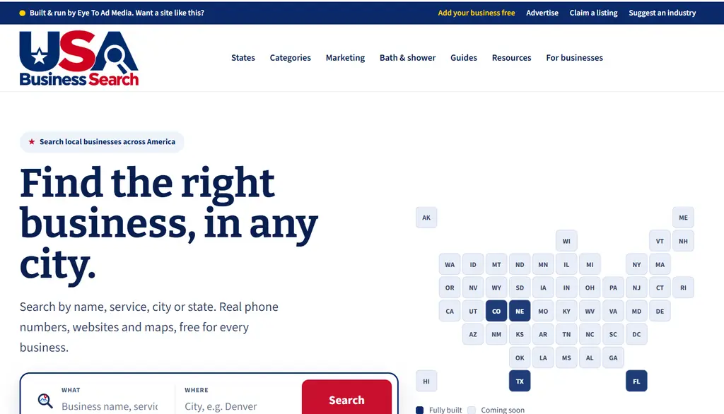 USA Business Search national business directory homepage